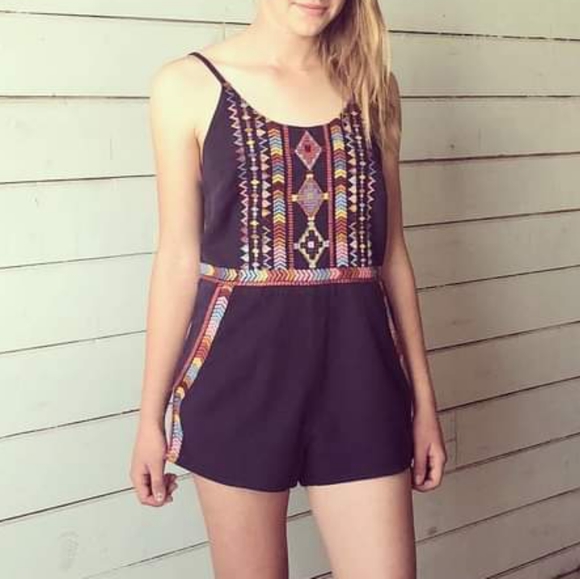 Tigerlily Pants - TIGERLILY Nazilla Embroidered Cotton Navy Onesie Romper Playsuit